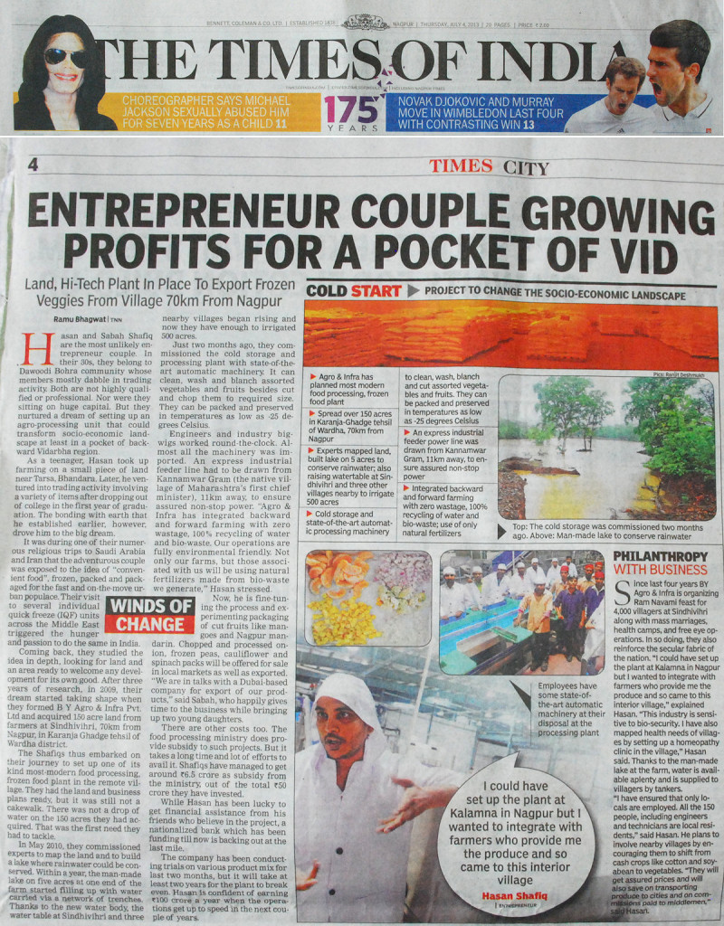 B.Y. Agro and Infra featured in Times of India